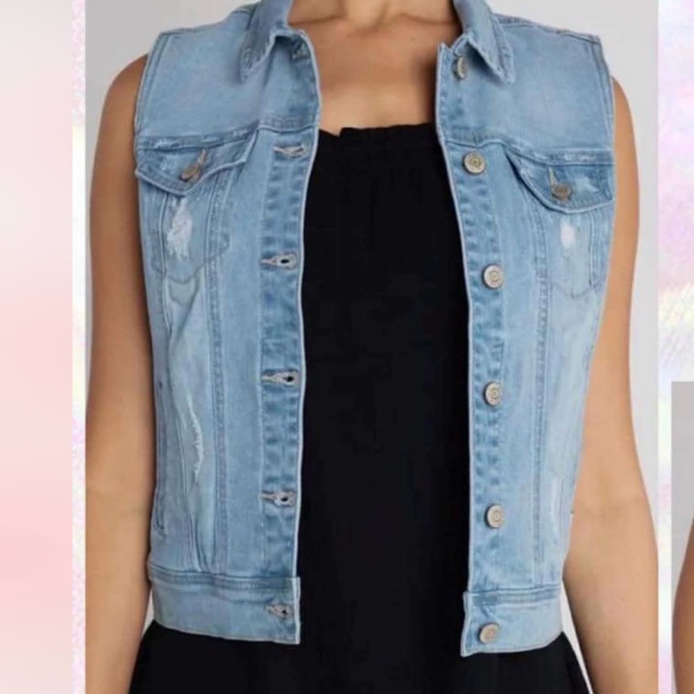 Women's Light Blue Denim Hooded Vest